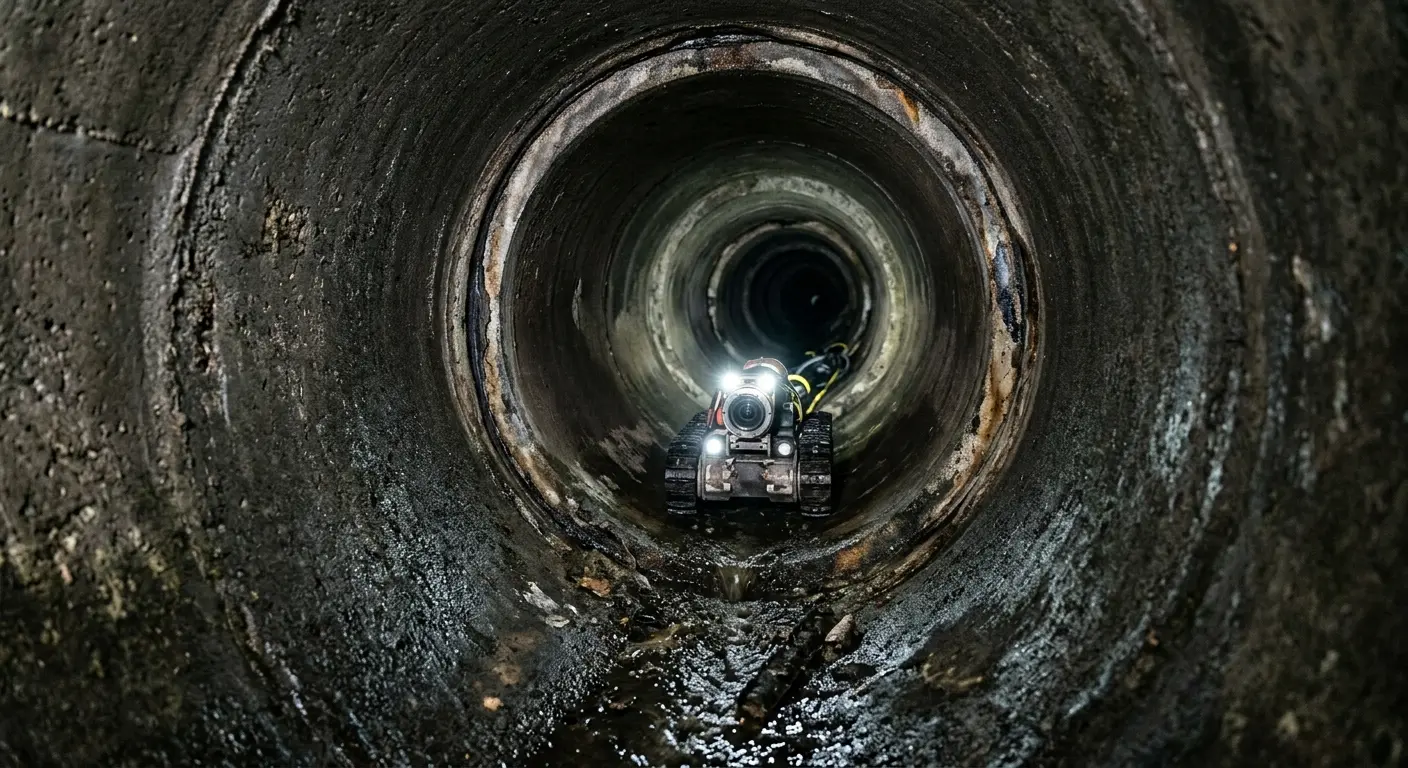 Robotic sewer camera inspecting pipe interior for Sewer Line Repair in Lunenburg